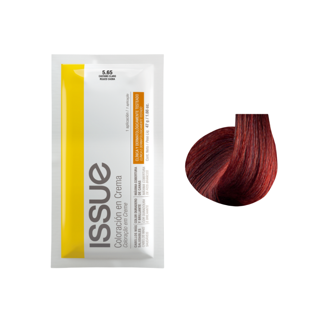Tinte Issue #5.65 Castaño Caoba coloración en crema para cobertura de canas.