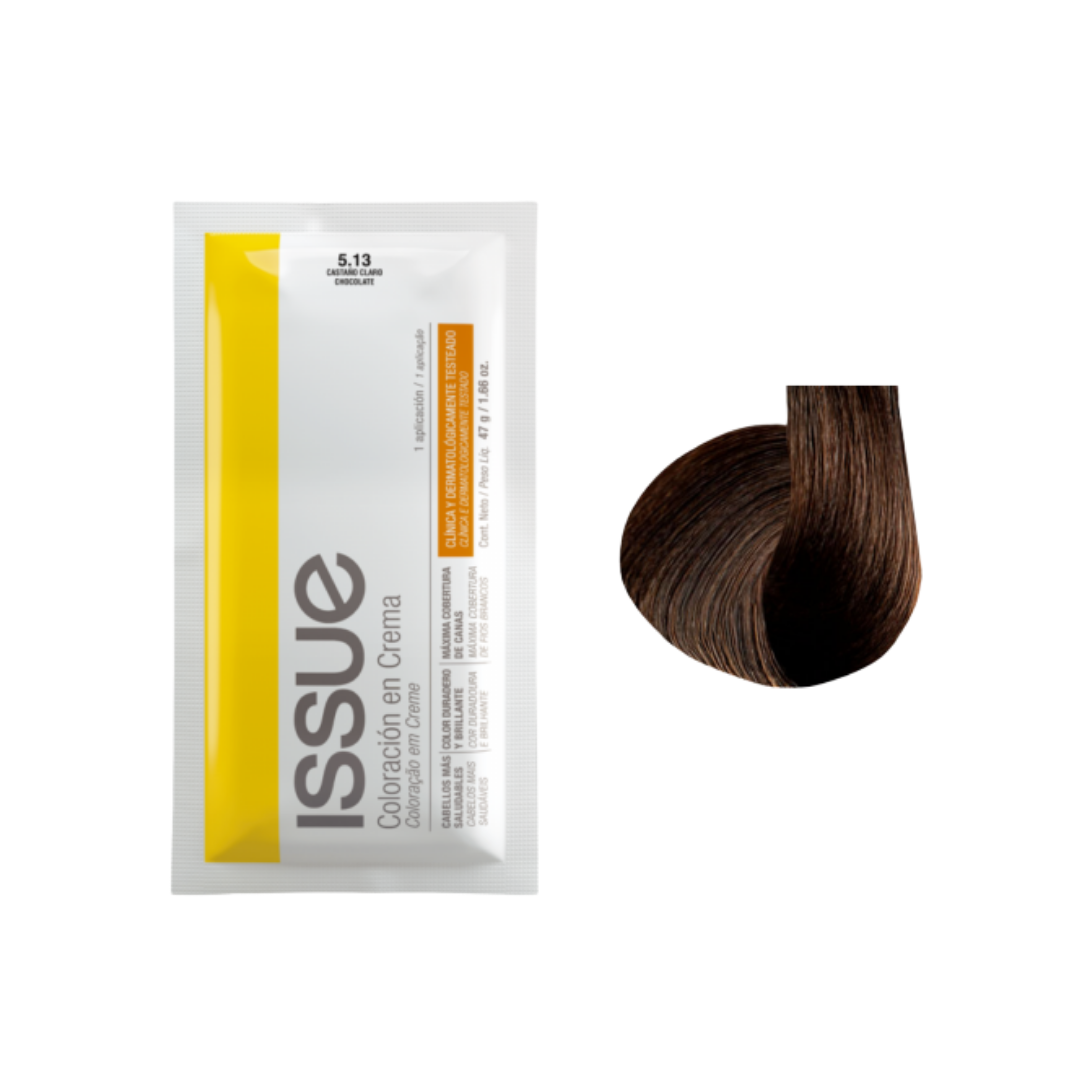 Tinte Issue Chocolate #5.13 Castaño Claro Ceniza Dorado para un color natural.