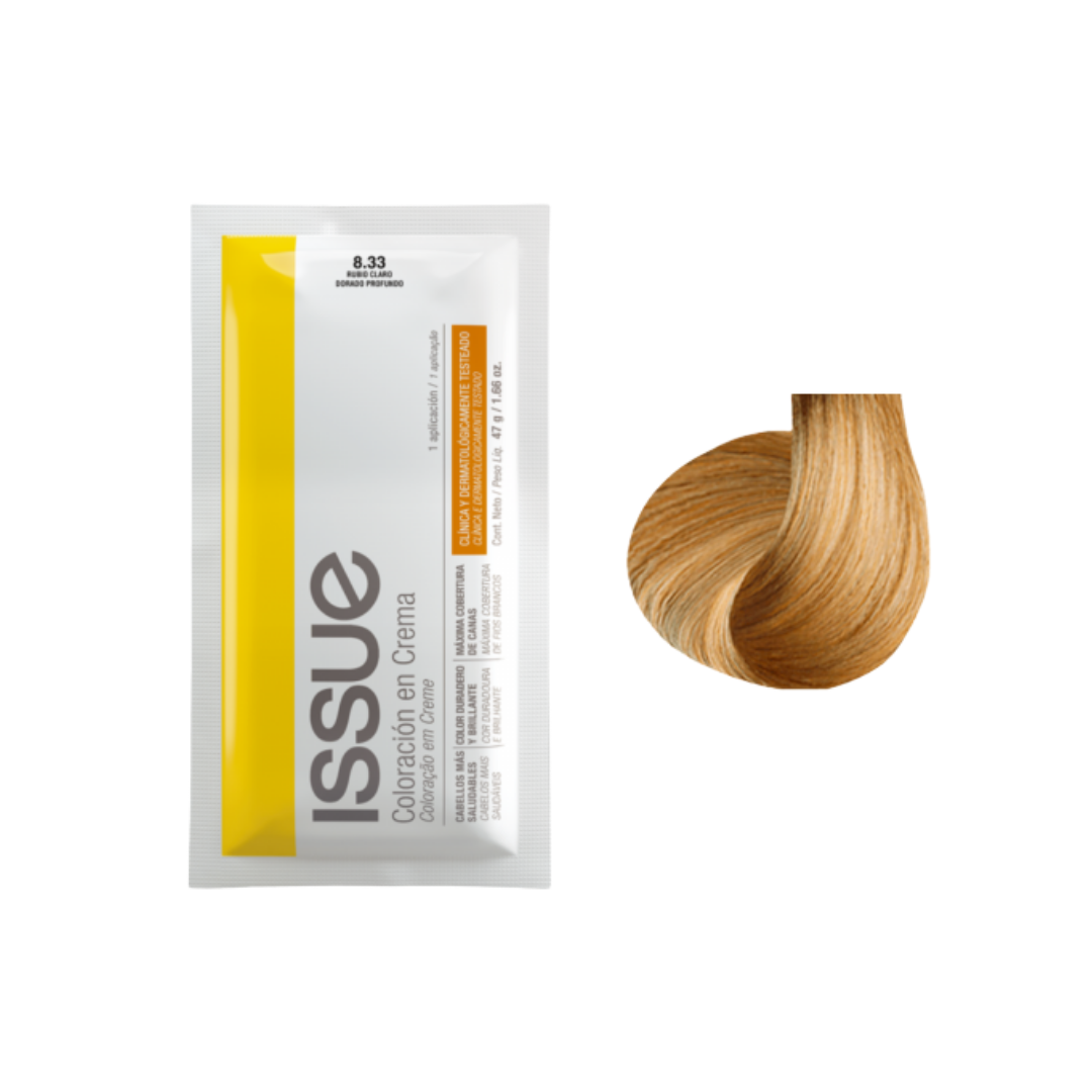 Tinte para cabello Issue #8.33 Rubio Claro Dorado Profundo para cobertura de canas.