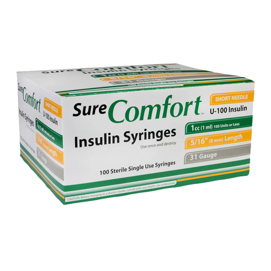 Sure Comfort Insulin Syringes 31G 1cc aguja corta jeringas insulina 100 unidades