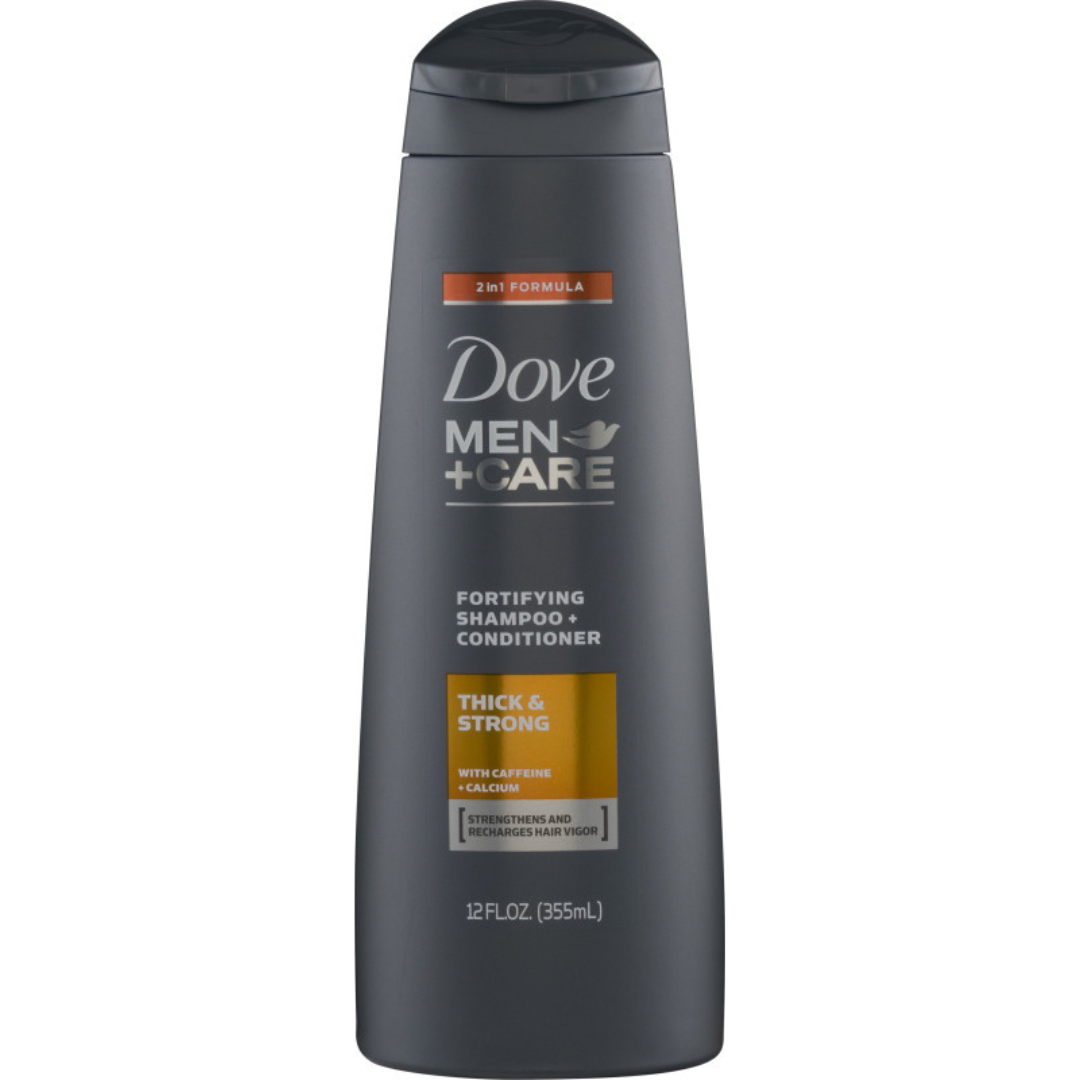 Dove Men+Care Thick & Strong 2in1 Shampoo Conditioner 12oz botella gris