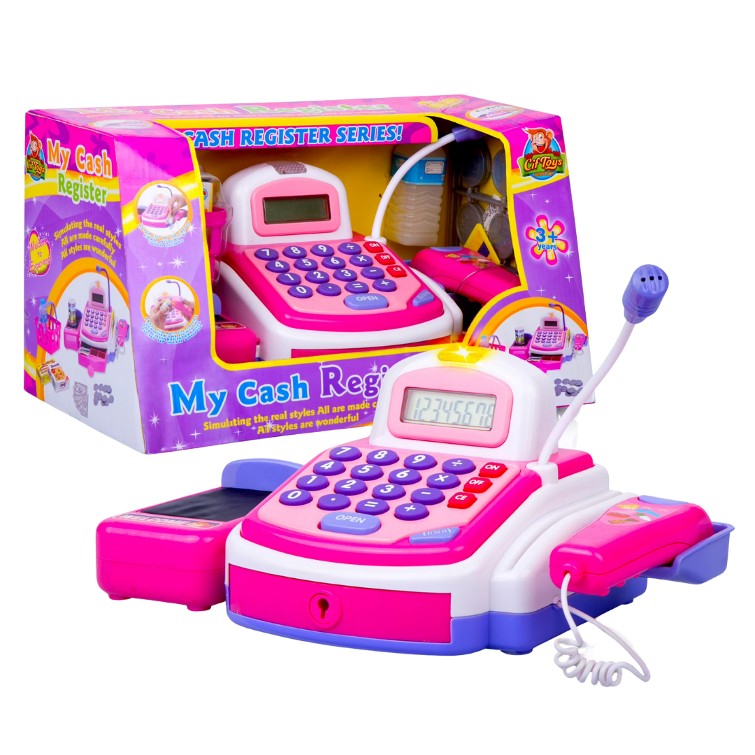 My Cash Register juguete caja registradora electrónica rosa scanner