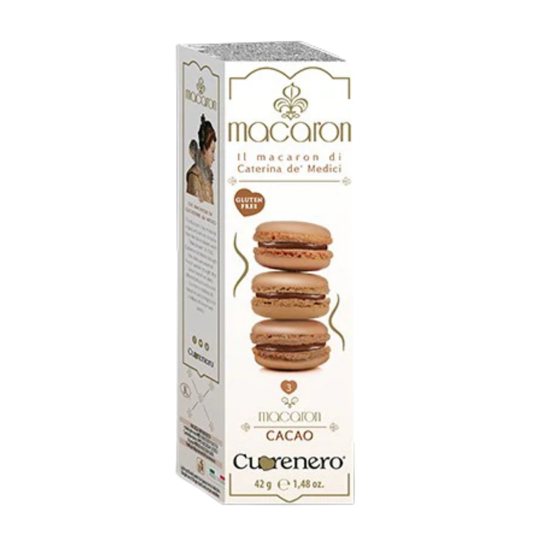 Caja de macarons de cacao Cuorenero sin gluten repostería italiana 42g.