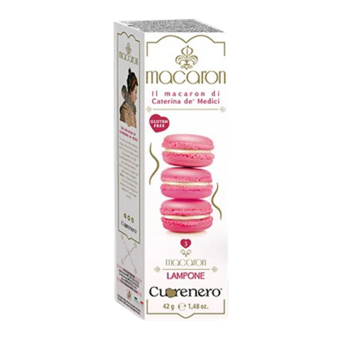 Caja de macarons de fresa Cuorenero sin gluten repostería italiana 42g.