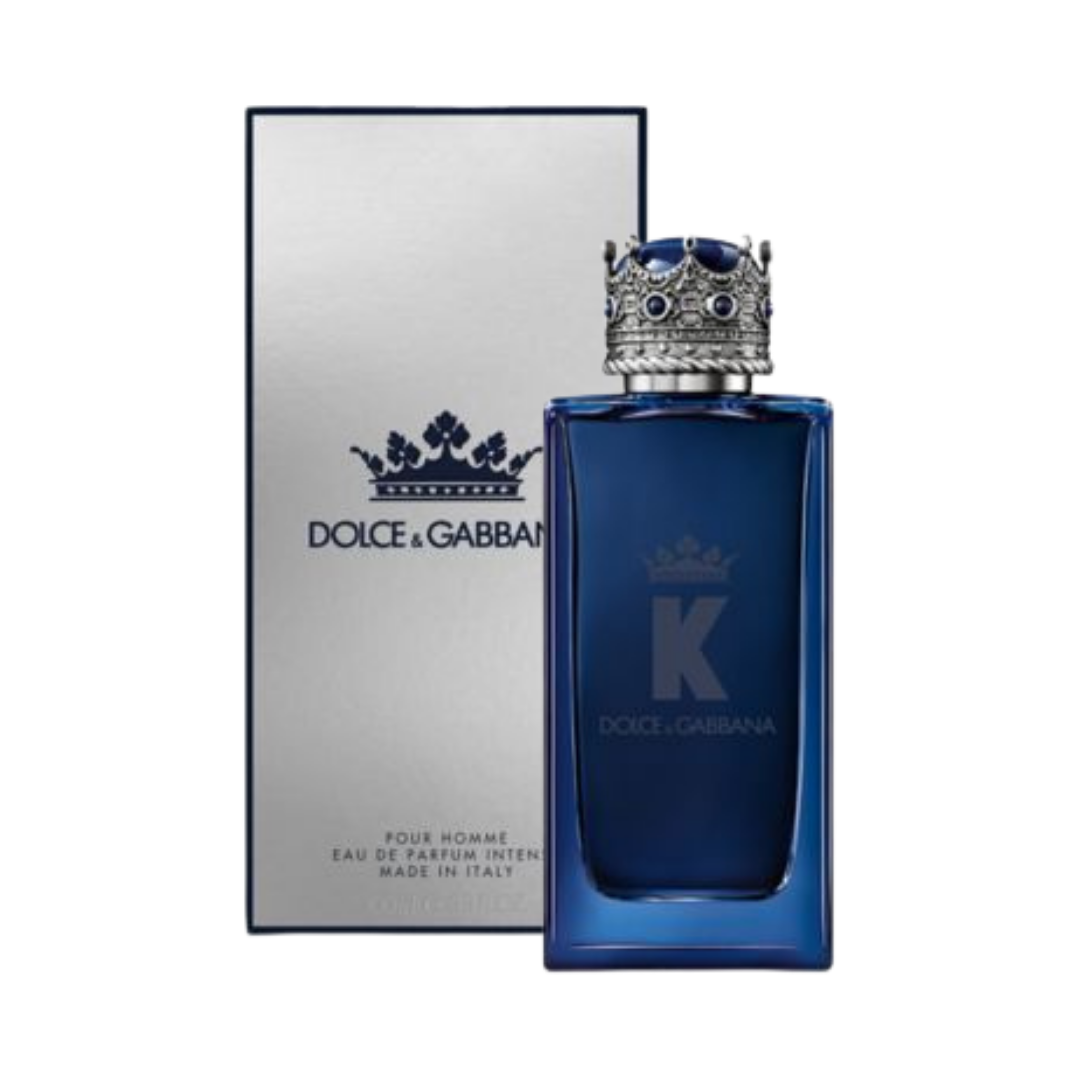 Perfume K by Dolce & Gabbana Eau de Parfum Intense para hombre botella de 3.4oz con tapa de corona.