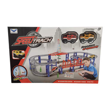 Pista de carreras Speed Track de Wenhaoda con 98 piezas luces y música