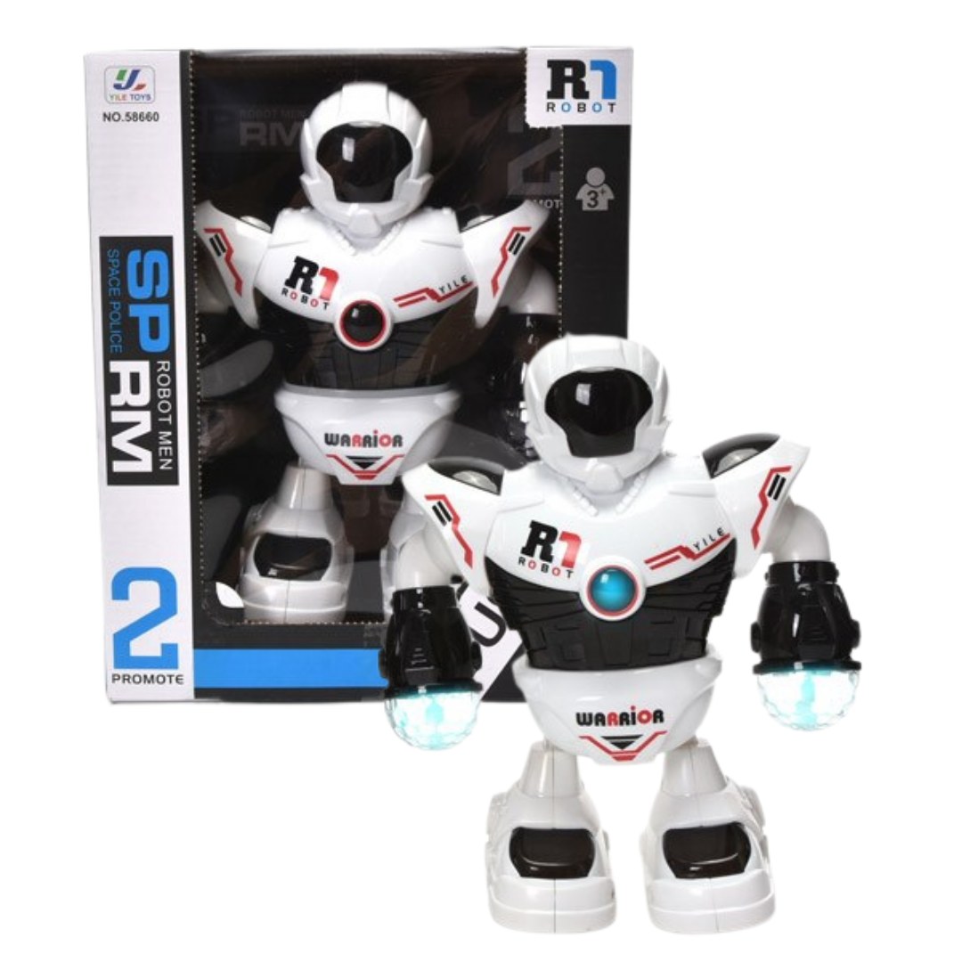 Space Police Robot Warrior juguete robot bailarín luz música blanco