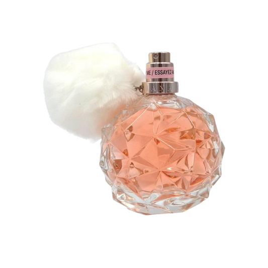 Perfume Ari de Ariana Grande para mujer botella de 3.4oz con pompón blanco.