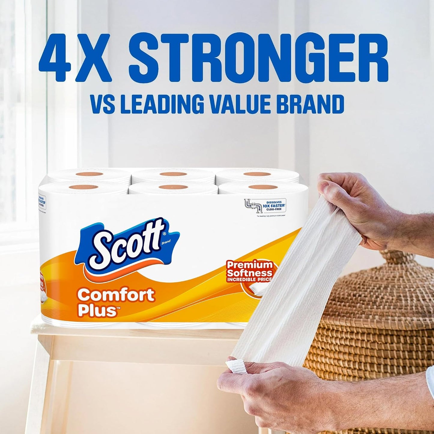 Scott ComfortPlus Toilet Paper, 6 Mega Rolls, 310 Sheets per Roll, Septic-Safe, 1-Ply Toilet Tissue