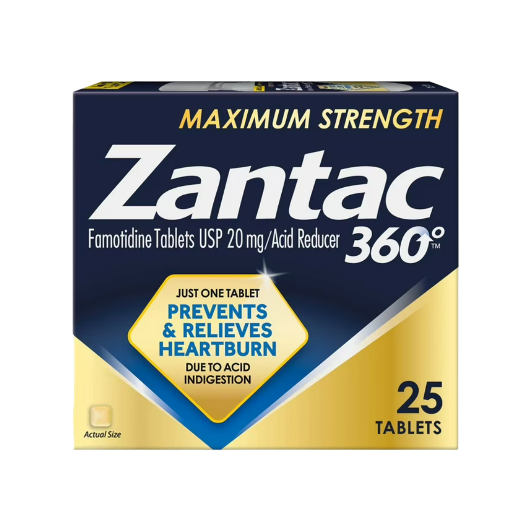 Zantac 360 Maximum Strength reductor de ácido con 20mg de famotidina 25 tabletas