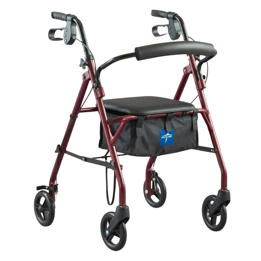 Medline Rollator Walker andador burdeos con asiento y frenos
