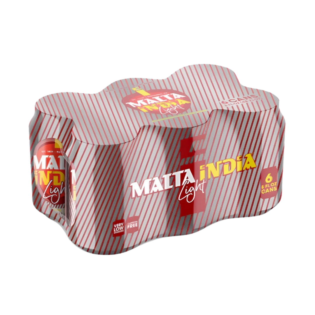Paquete de 6 latas de Malta India Light bebida de malta sin alcohol 8oz.