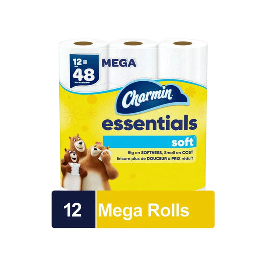 Charmin essentials soft toilet paper package with cartoon bears on a white background