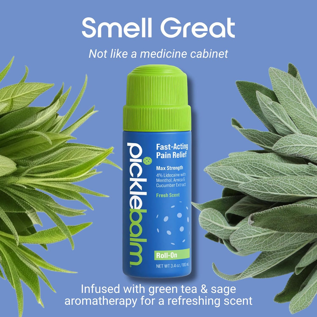 PickleBalm Roll-On para Alivio del Dolor Muscular, 4% Lidocaína, 3.4 oz