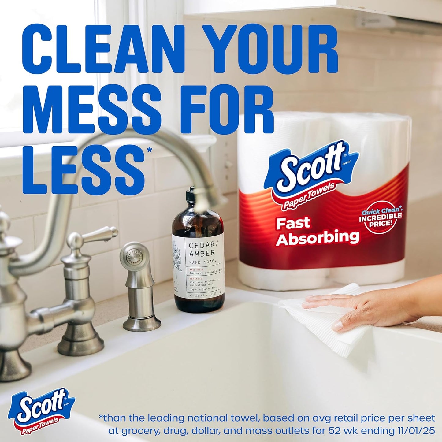 Scott Choose-A-Sheet 1-Ply Paper Towels, 2 Double Rolls/108 Sheets Per Roll, White