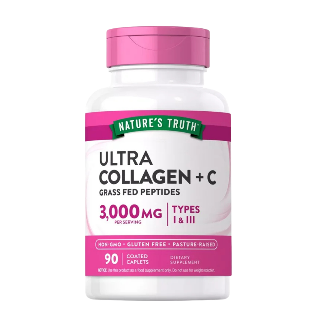 Frasco de Nature's Truth Ultra Collagen + C con 90 capletas recubiertas.
