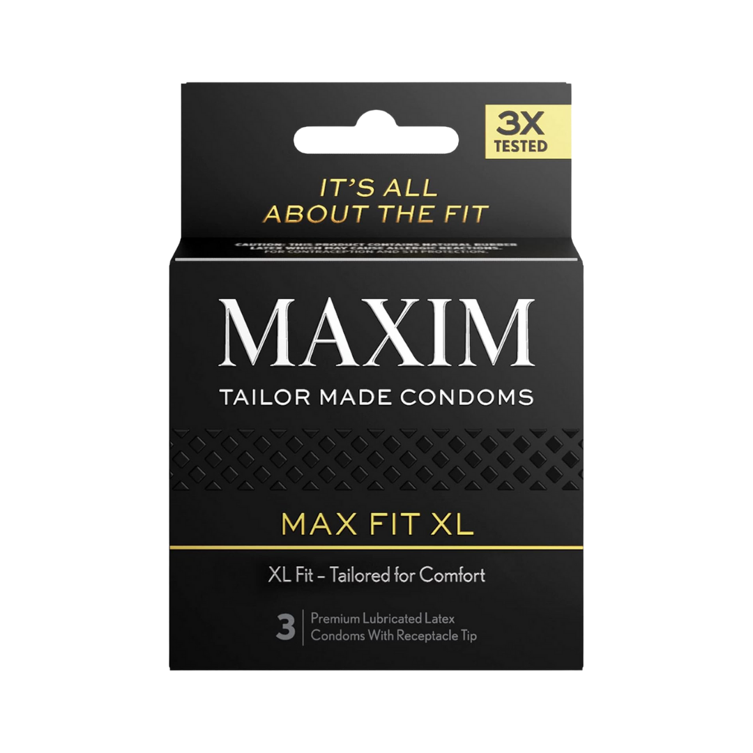 Caja de condones Maxim Tailor Made Max Fit XL paquete de 3 unidades.