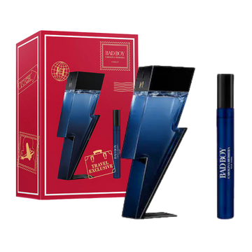 Set de regalo Carolina Herrera Bad Boy Cobalt con perfume de 100ml y spray de viaje de 10ml.