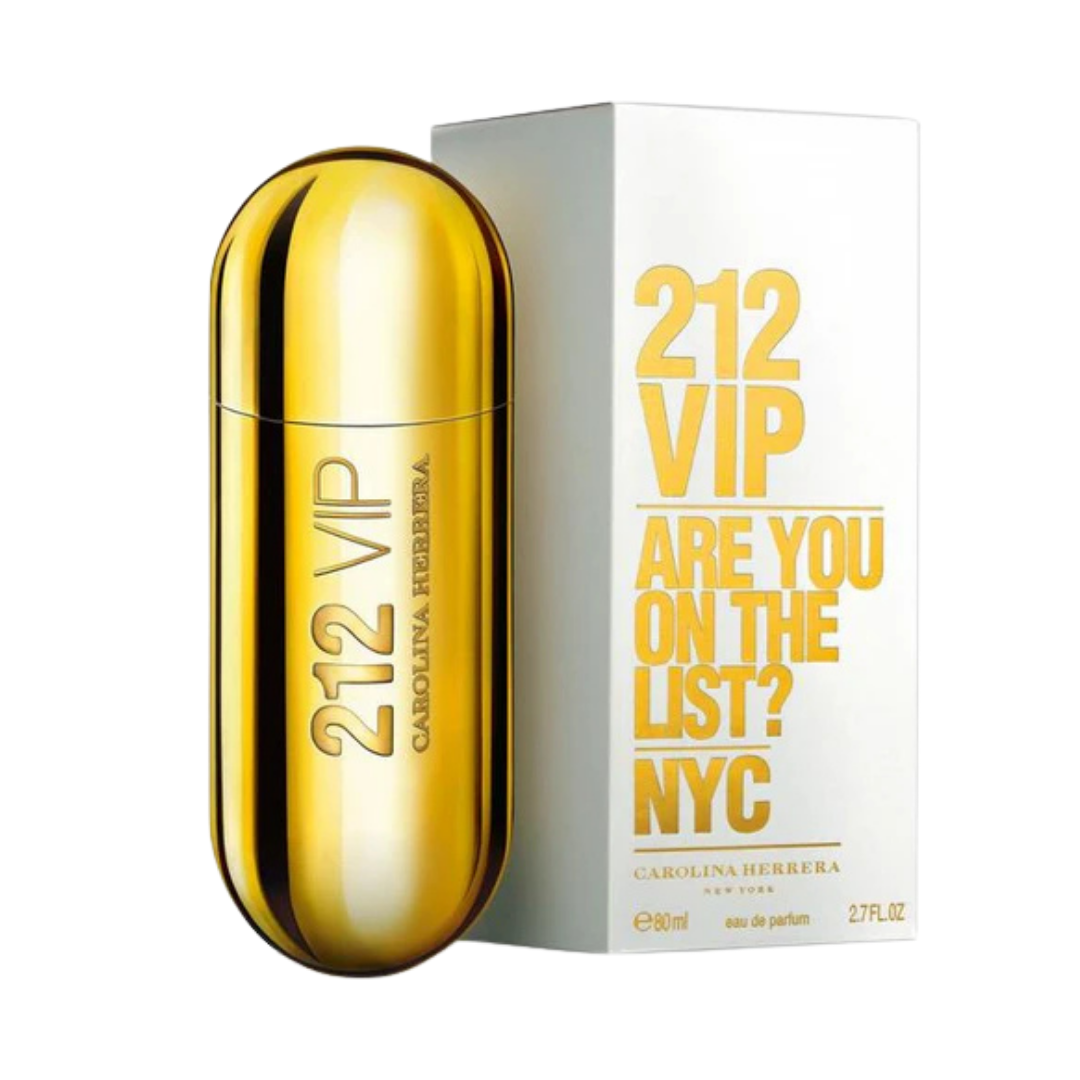 Perfume Carolina Herrera 212 VIP para mujer botella cápsula dorada de 80ml.