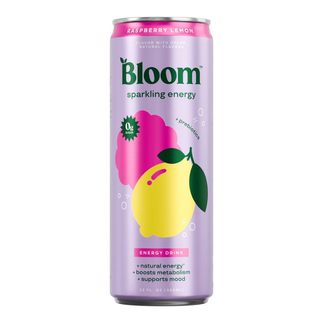 Bloom Nutrition Sparkling Energy Drink Raspberry Lemon bebida energetica frambuesa 12oz