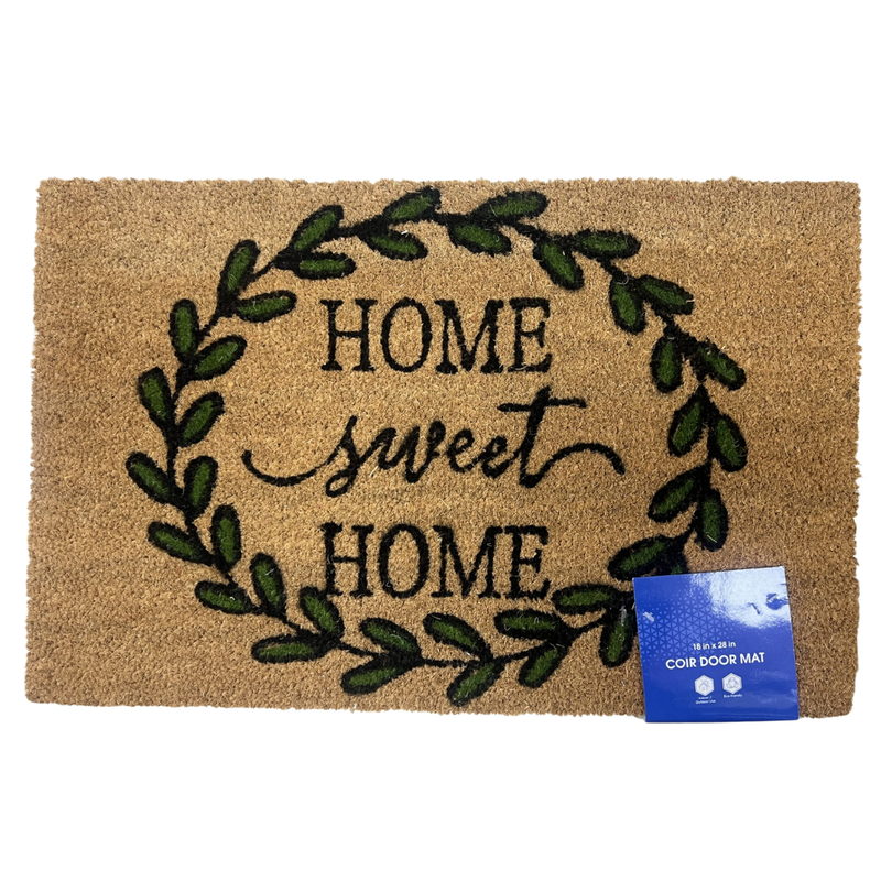 Home Sweet Home Coir Door Mat with Wreath Design (18x28 in)
