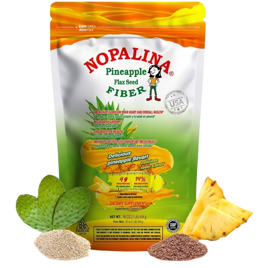 Suplemento de fibra Nopalina sabor piña con linaza bolsa de 16oz 454g