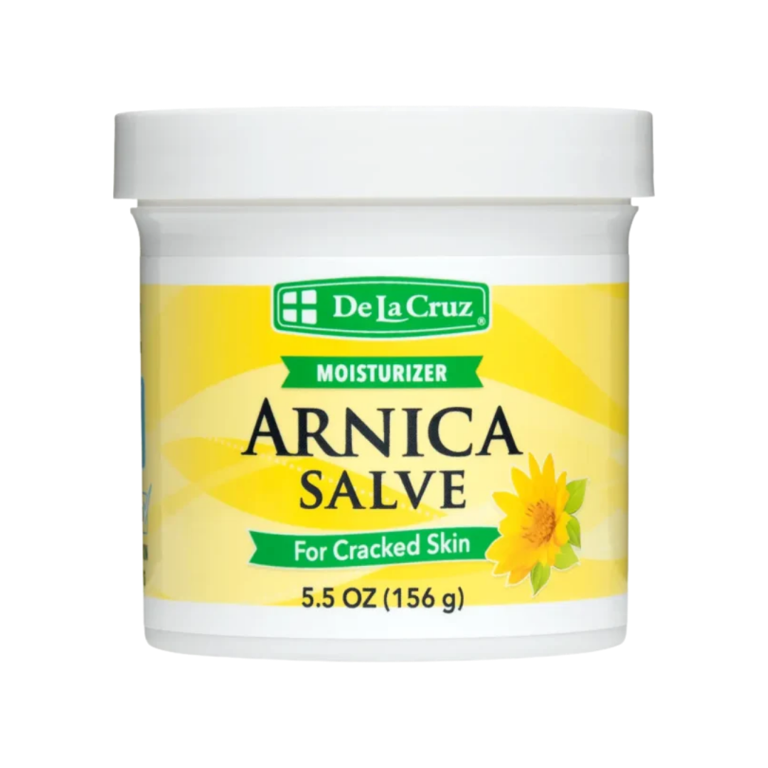 Tarro de De La Cruz Arnica Salve humectante para piel agrietada de 5.5 onzas.