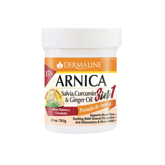 Pomada Dermaline Arnica 3 en 1 con salvia, cúrcuma y jengibre de 2.5oz.