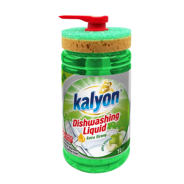 Kalyon Dishwashing Liquid Apple detergente platos con esponja 1L
