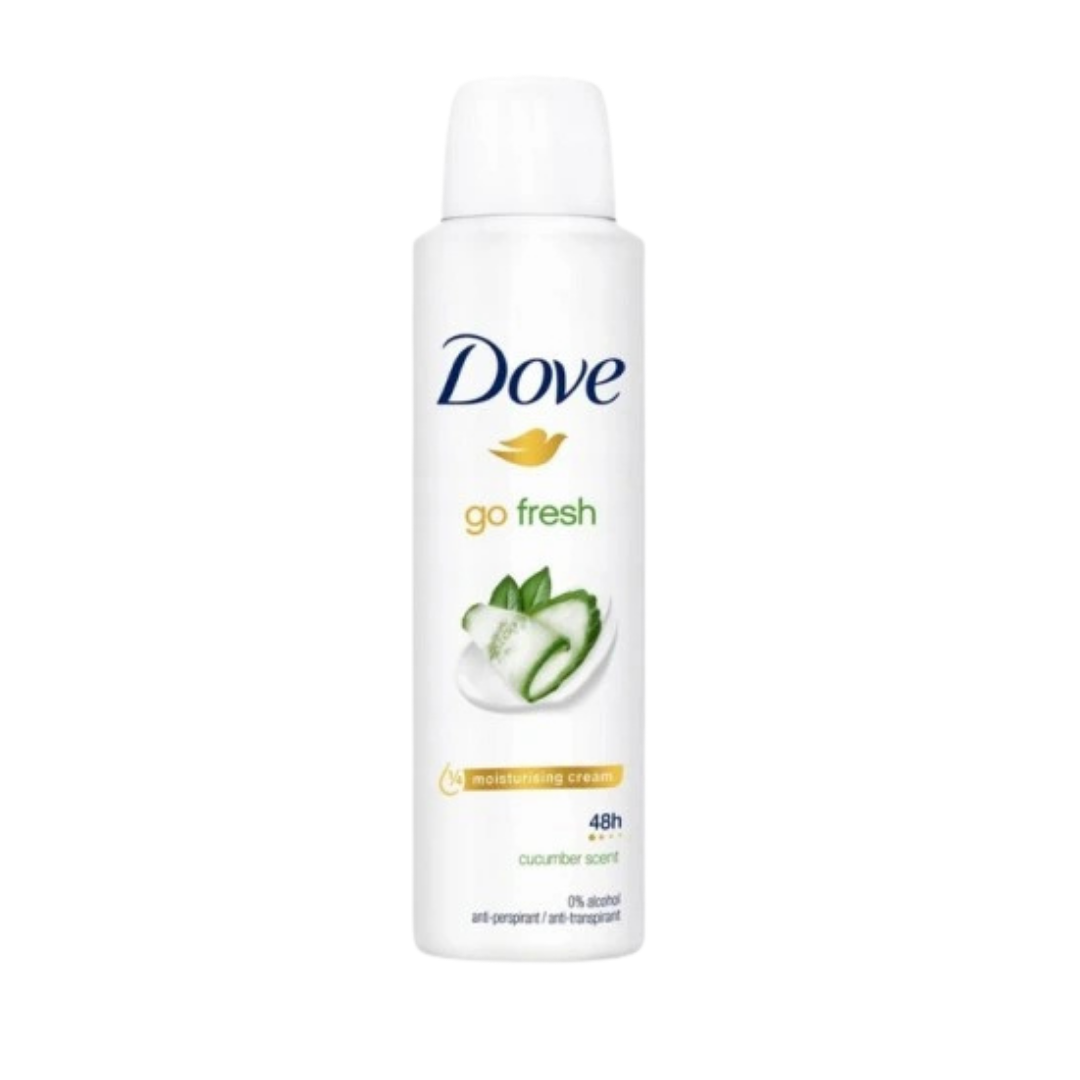 Aerosol desodorante Dove Go Fresh con aroma a pepino y 1/4 de crema humectante.