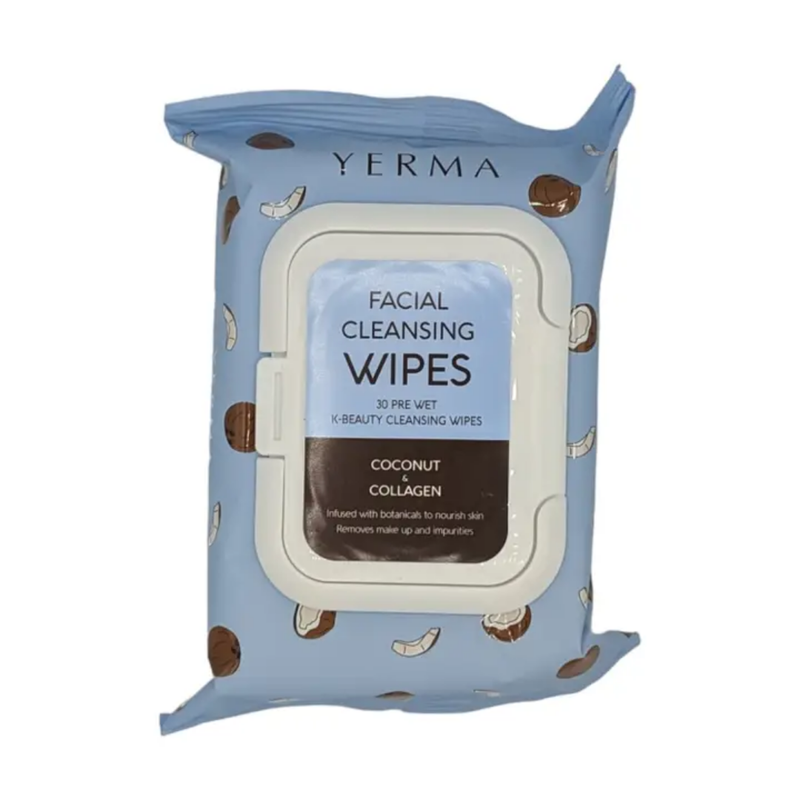Yerma Facial Cleansing Wipes – Coconut & Collagen (30 Pre-Wet Wipes)