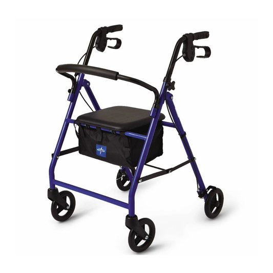 Andador Medline Rollator azul con asiento y ruedas para movilidad