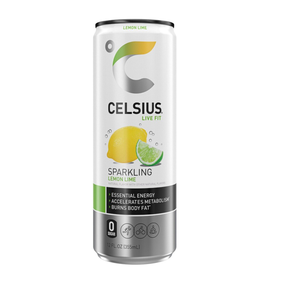 Bebida energética Celsius Sparkling Lemon Lime de 12oz sabor limón lima.