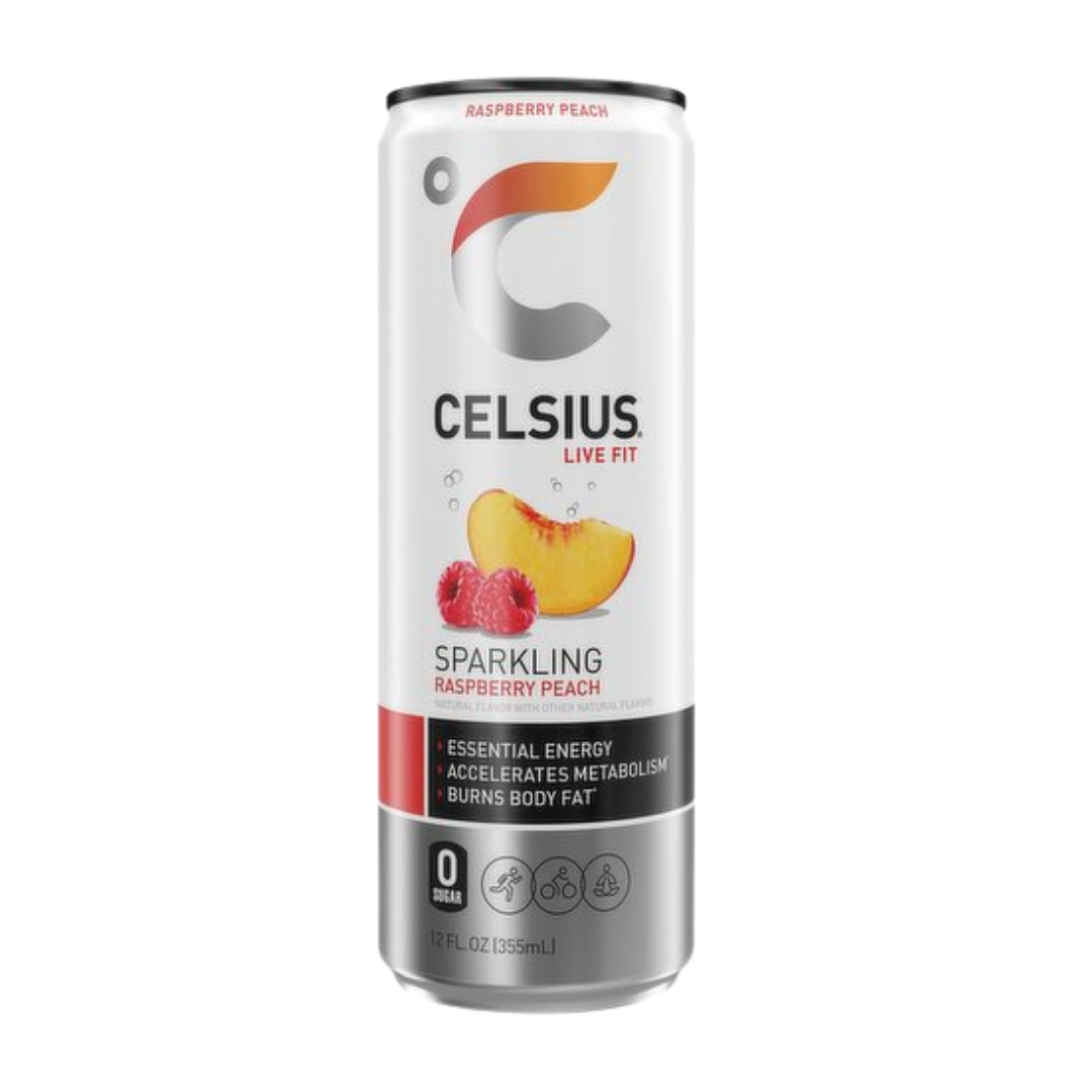 Bebida energética Celsius Sparkling Raspberry Peach 12oz lata