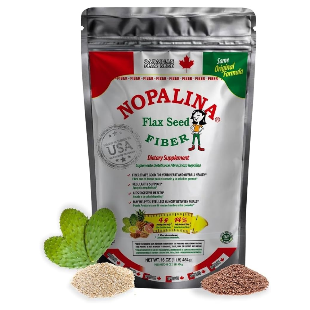Suplemento de fibra Nopalina polvo de linaza y nopal 454g para salud digestiva