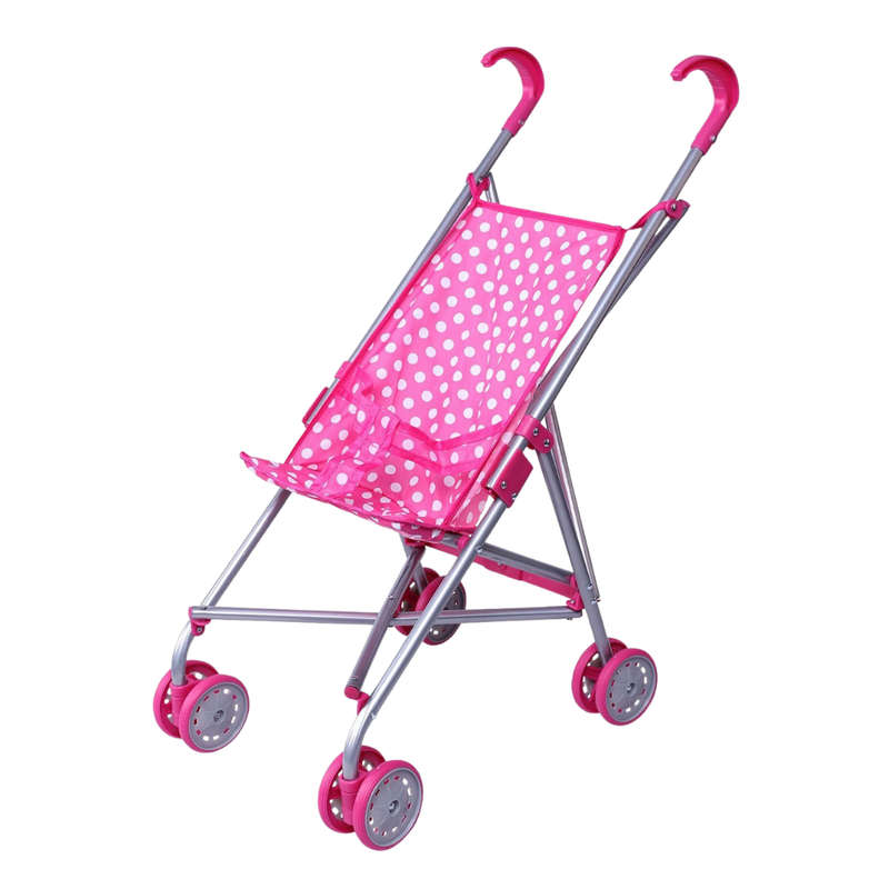 Foldable Doll Stroller with Pink Polka Dot Seat (Metal Frame)