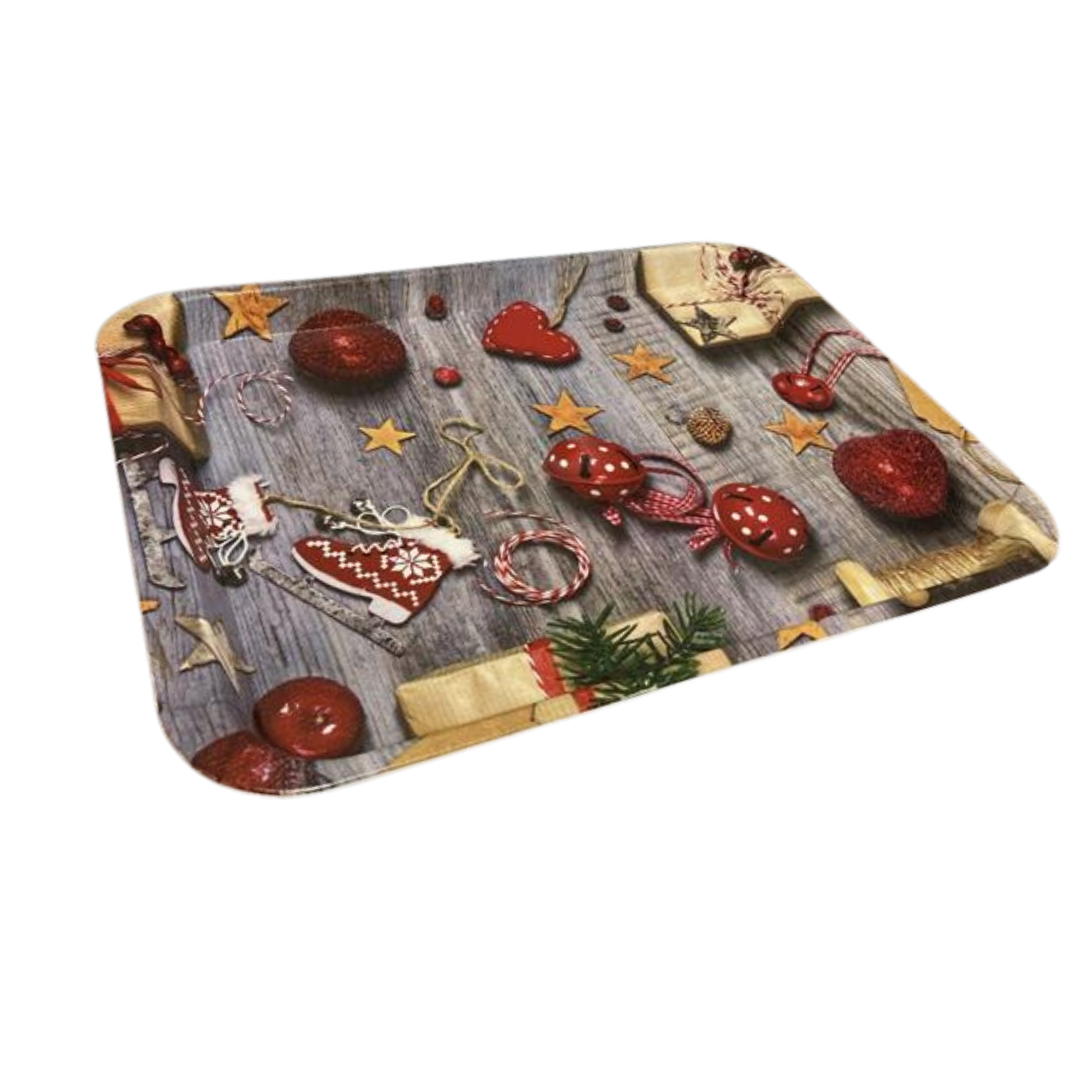 Bandeja rectangular melamina con diseño navideño y madera