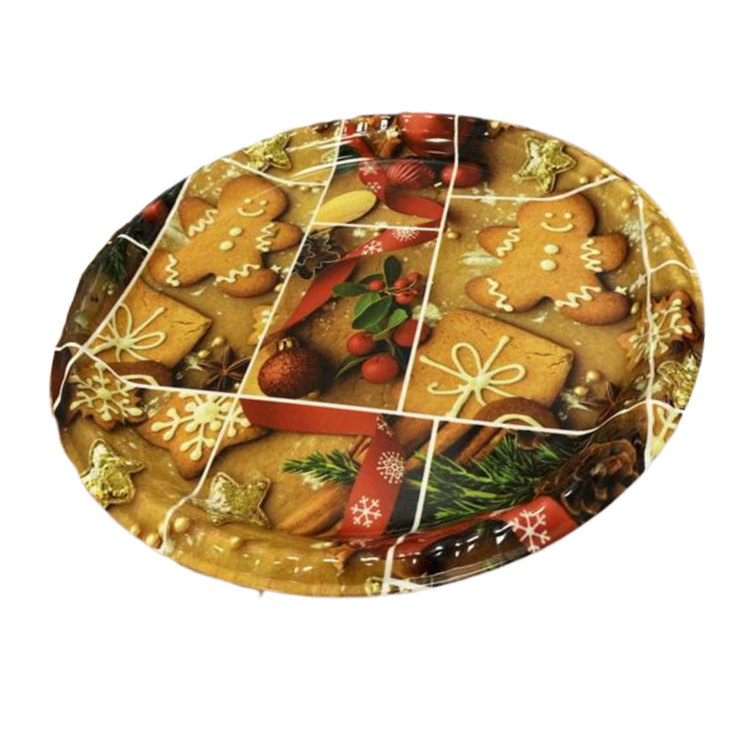 Bandeja redonda con diseño de galletas de jengibre navideñas