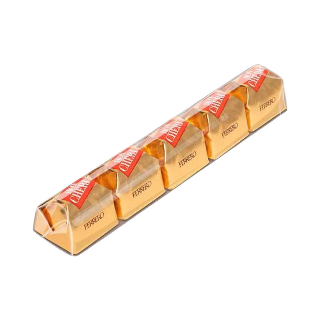 Stick de chocolate Ferrero Mon Cheri con cereza y licor paquete de 5 piezas.