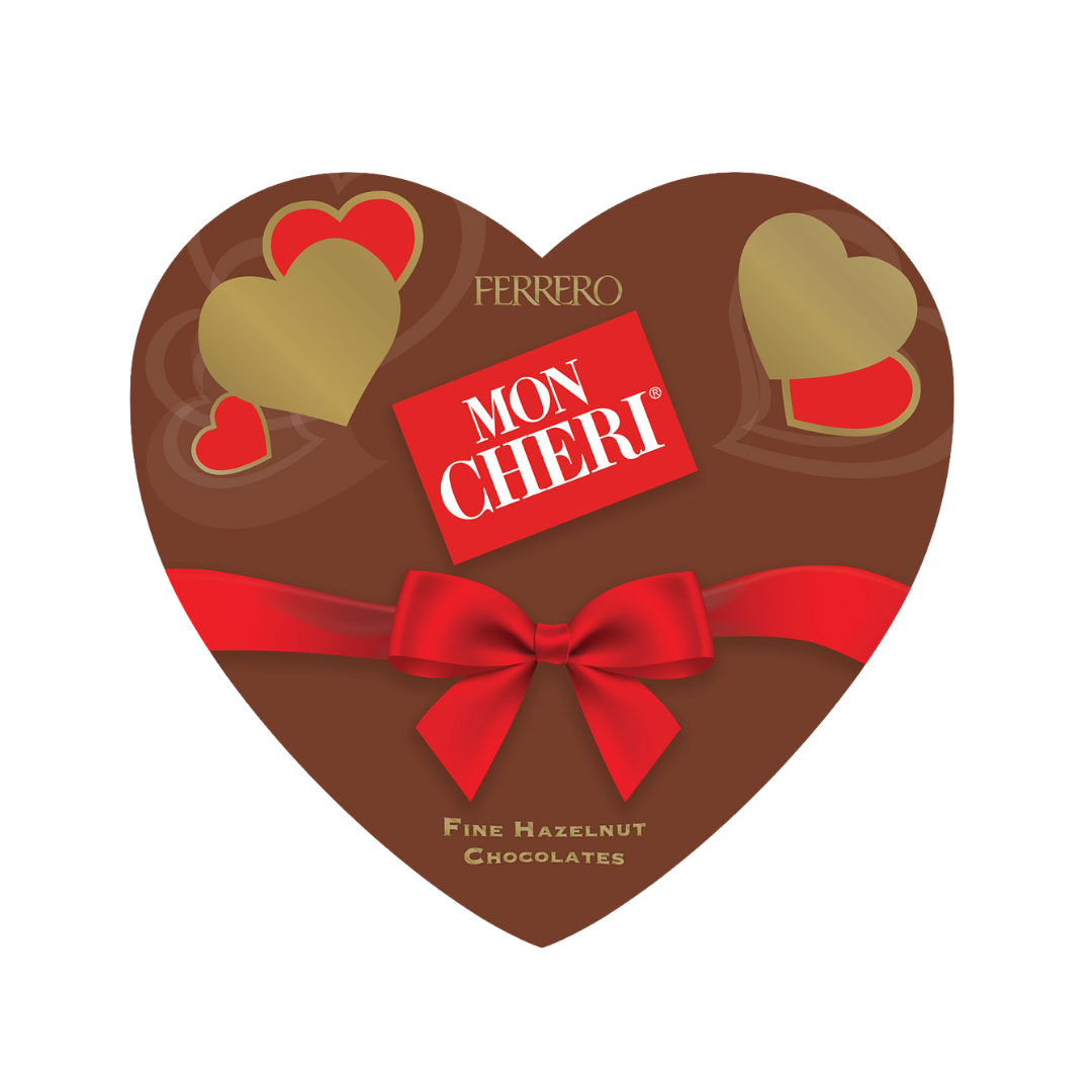 Caja de corazón Ferrero Mon Cheri con 10 chocolates finos de avellana.