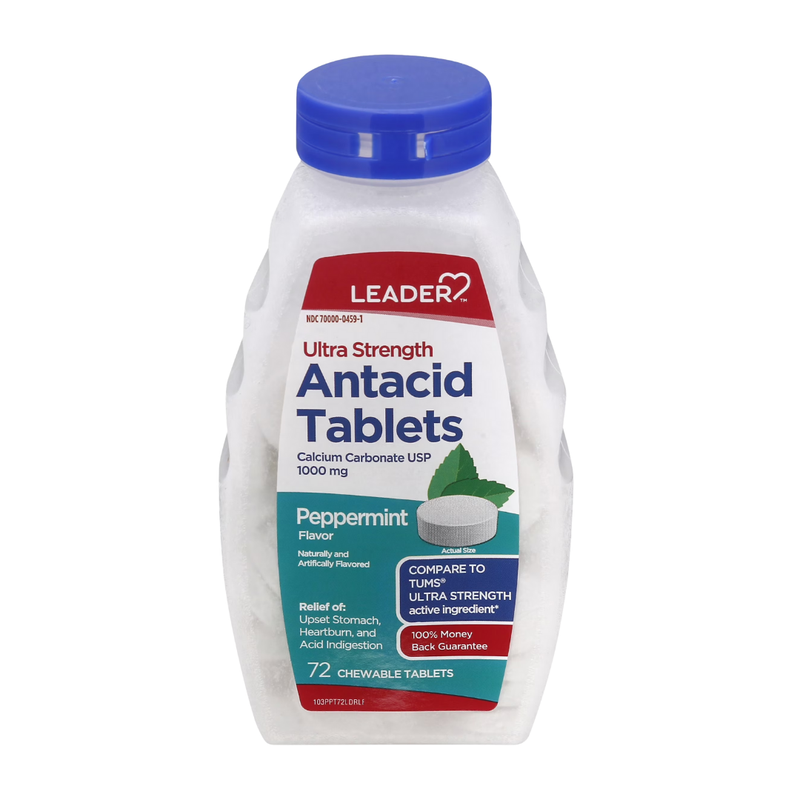 Leader Antacid Peppermint 72 Tabletas