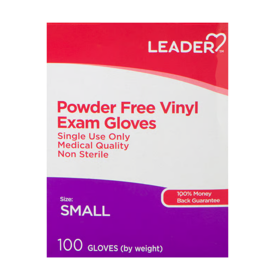 Caja de guantes de examen de vinilo Leader sin polvo talla Small 100 unidades.