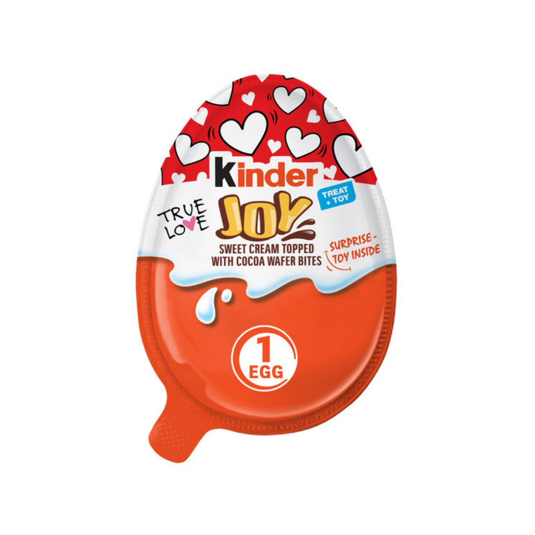 Huevo Kinder Joy edición San Valentín con diseño de corazones 'True Love'.