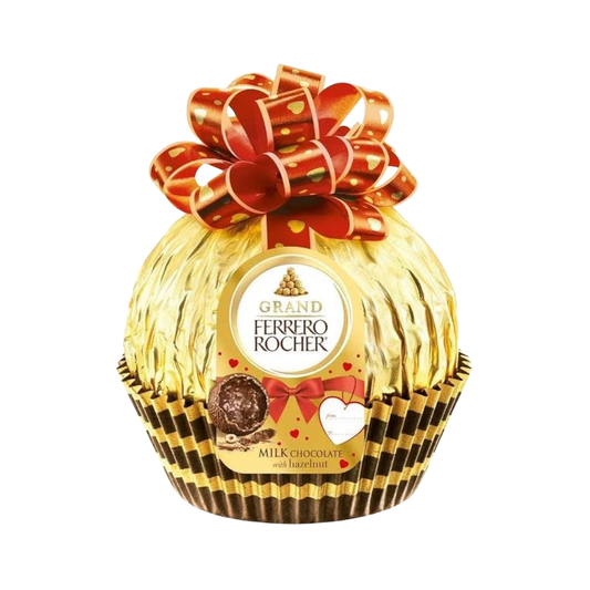 Figura de chocolate gigante Grand Ferrero Rocher 4.4oz envuelta en papel dorado.