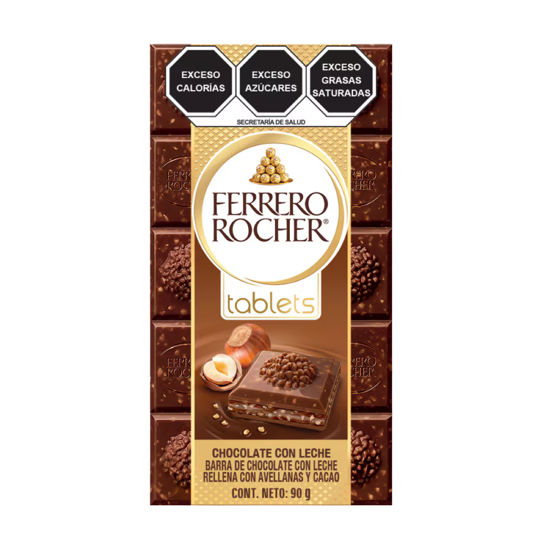 Tableta de chocolate de leche Ferrero Rocher con relleno de avellana 90g.