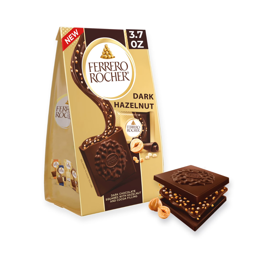 Bolsa de cuadritos de chocolate oscuro Ferrero Rocher Dark Hazelnut 105g.