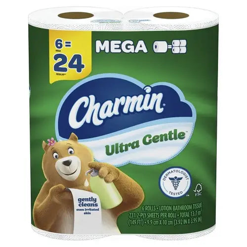 Charmin Ultra Gentle Toilet Paper, 6 Mega Rolls = 24 Regular Rolls (231 Sheets/Roll)