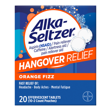 Tabletas efervescentes Alka‑Seltzer Hangover Relief (20 ct) para resaca