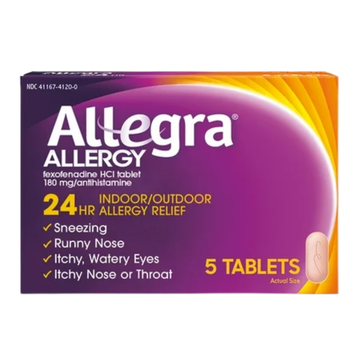 Blíster de 5 tabletas Allegra Allergy 180 mg para síntomas de alergia