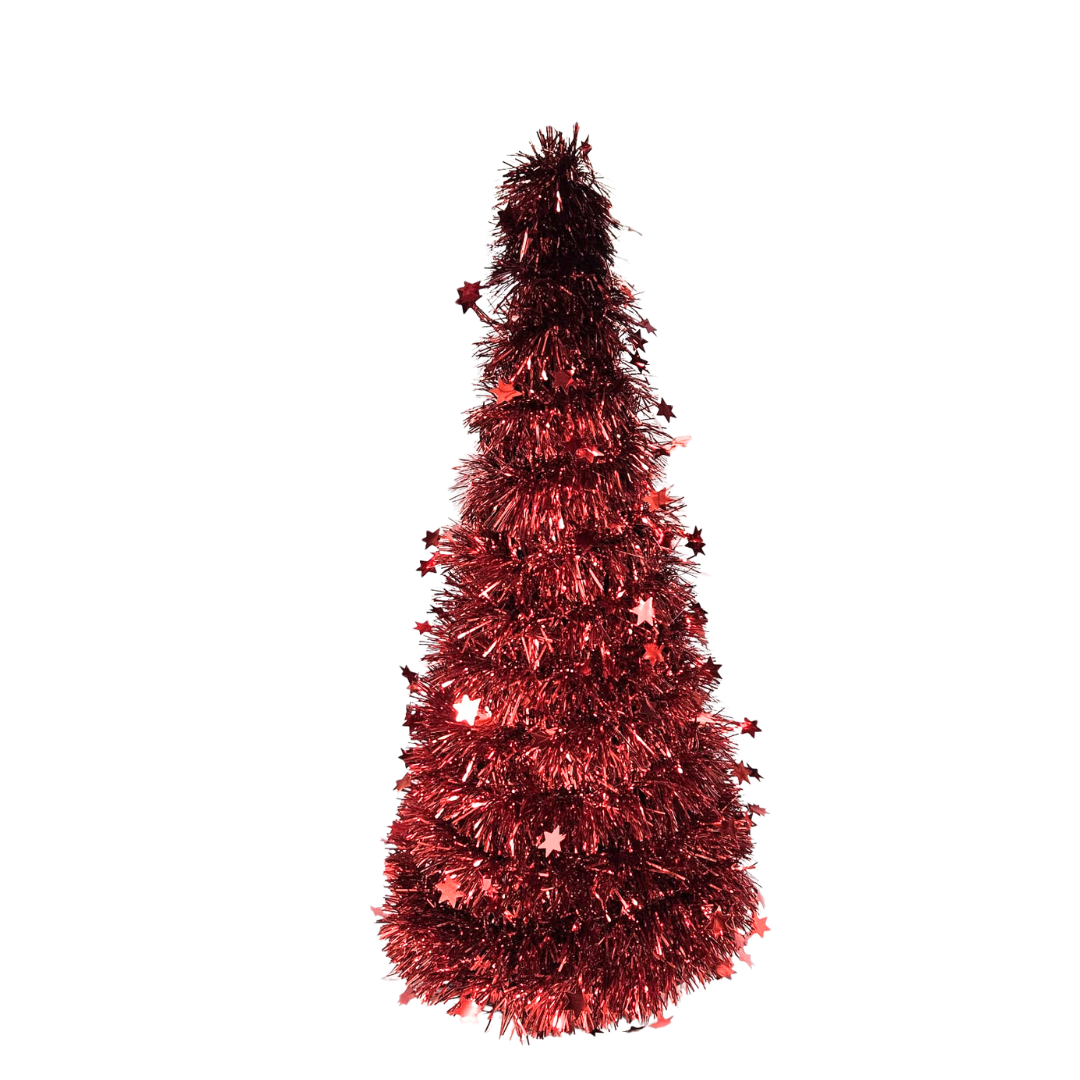 Árbol en Tinsel Rojo Navideño (Large, Medium, Small)